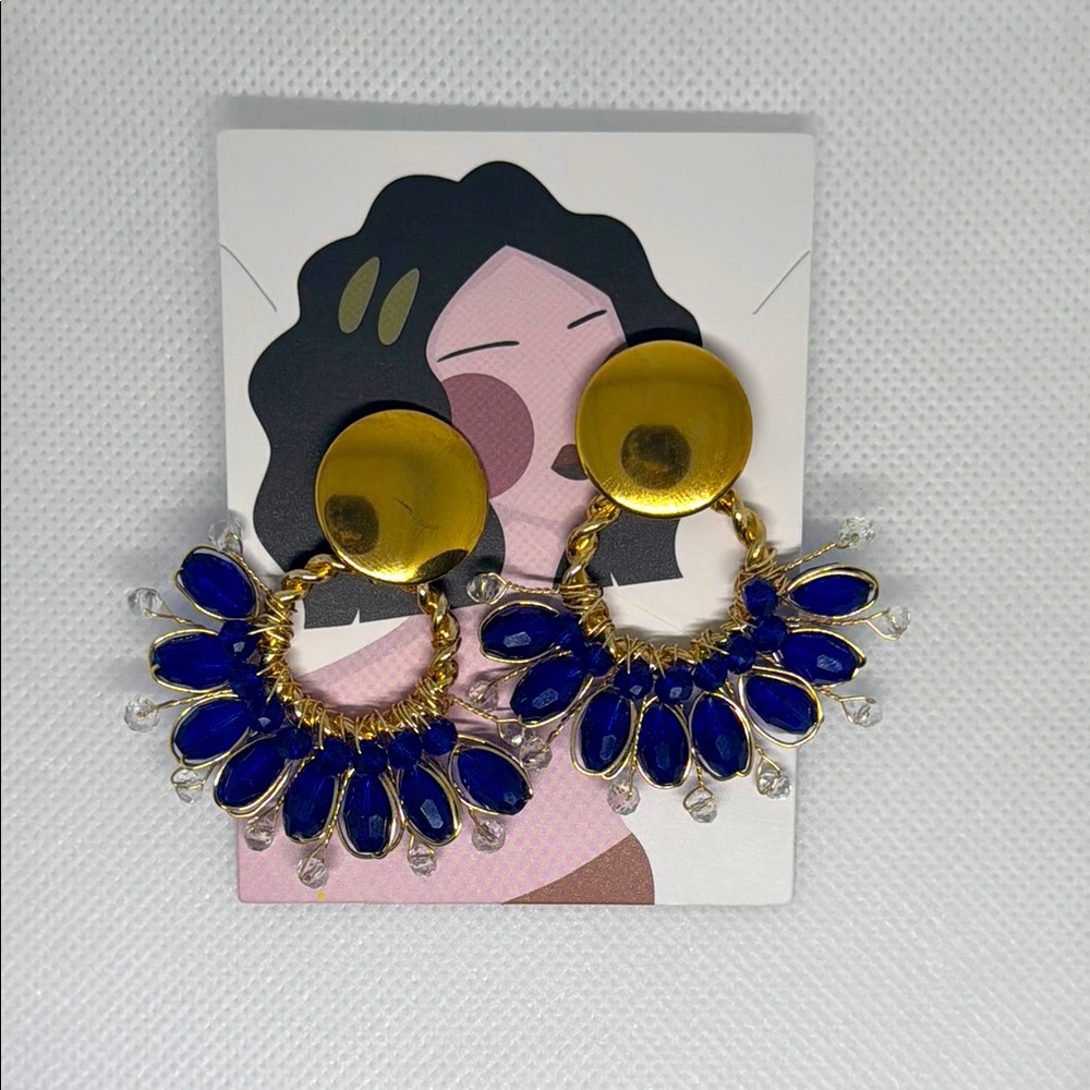 Chic Gold and Blue Drop Earrings stainless steel